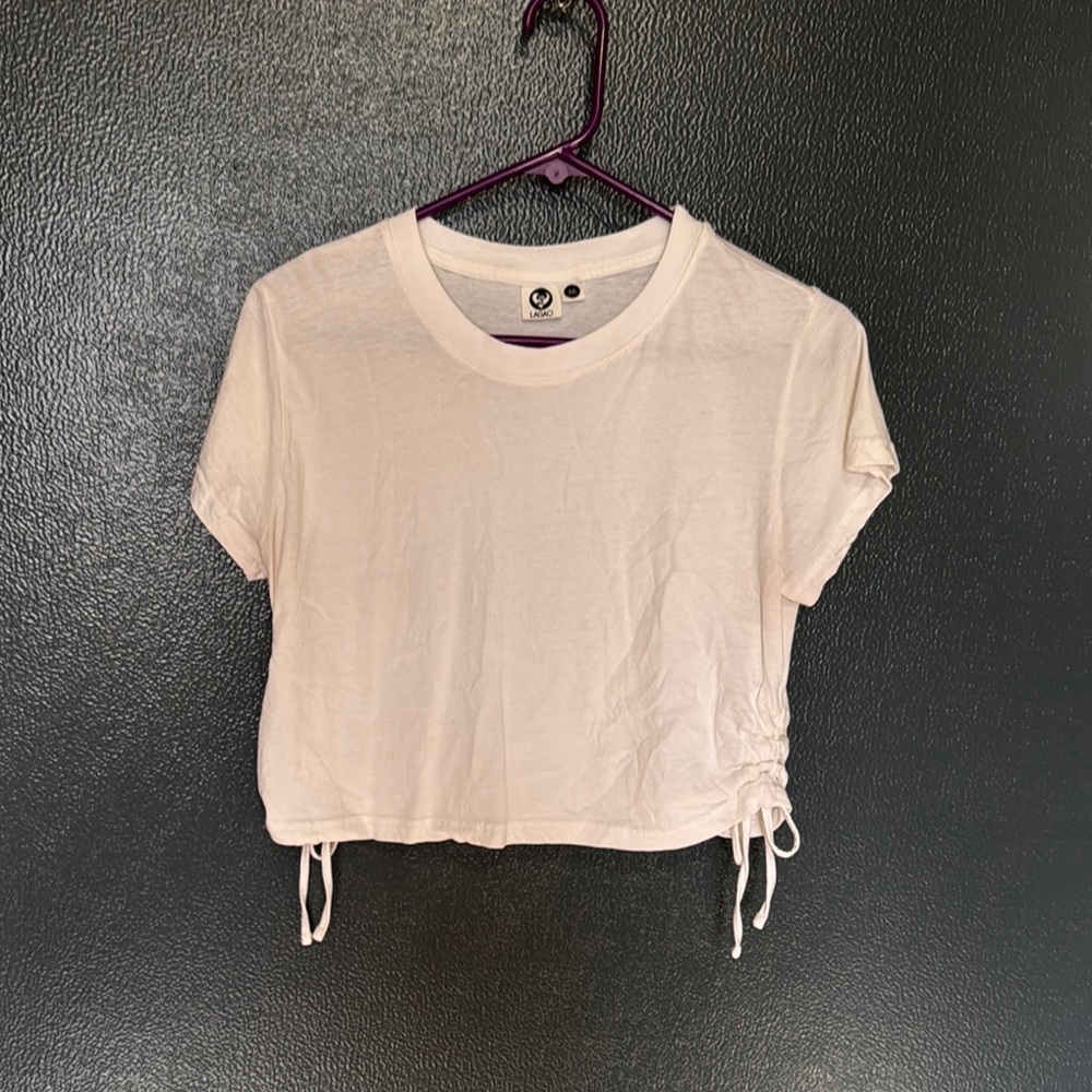 Lagaci White Cuffed Sleeve Crop Top